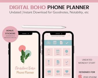 Digital Phone Planner | Undated Monday Start| Goodnotes Planner | Hyperlinked Tabs | iPhone Android Planner | Monthly, Daily Weekly Planner