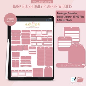 Dark Rose Daily Planner Widgets | Goodnotes Digital Stickers | Precropped & Individual PNG Widgets