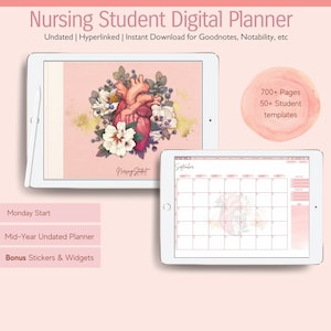 Planificador digital para estudiantes de enfermería / Planificador digital académico / Pestañas hipervinculadas / Planificador de iPad / Planificador mensual y semanal diario sin fecha