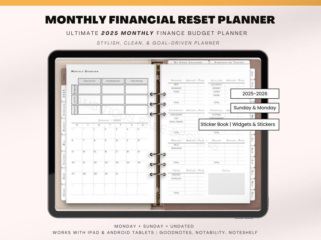2025-2026 Ultimate Finance Planner PDF | Monthly Budget, Bill, Savings Debt Tracker | Clean ...