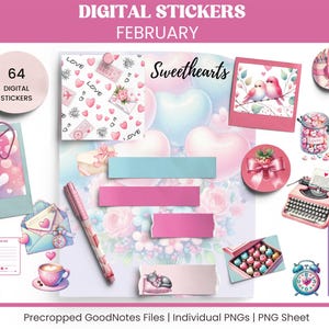 Sweethearts Pastel Valentine Digital Stickers | Aesthetic Love Stickers for GoodNotes, Digital Planning & Scrapbooking | February Stickers