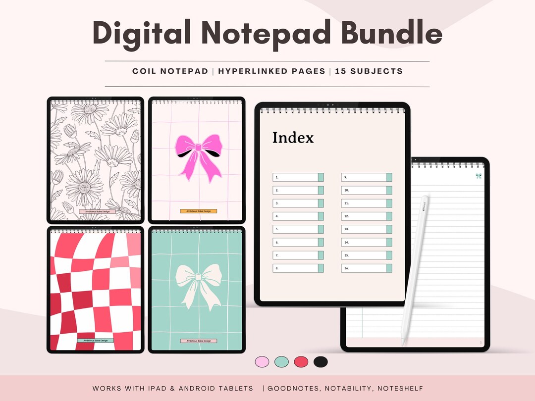Digital Notepad Bundle | 15-subject Hyperlinked Coil Notebooks + Legal ...