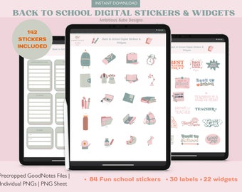 Back to School Sticker Set | Welcome Back Digital Stickers & Widgets | Students Precropped Goodnotes Stickers | Back to school