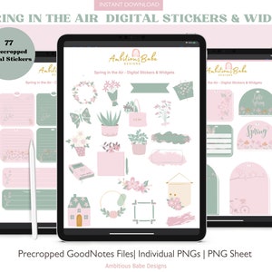 Spring in the Air Digital Stickers & Widgets | March Planning Stickers | Goodnotes Stickers| Pre-cropped PNG | iPad Planning Stickers