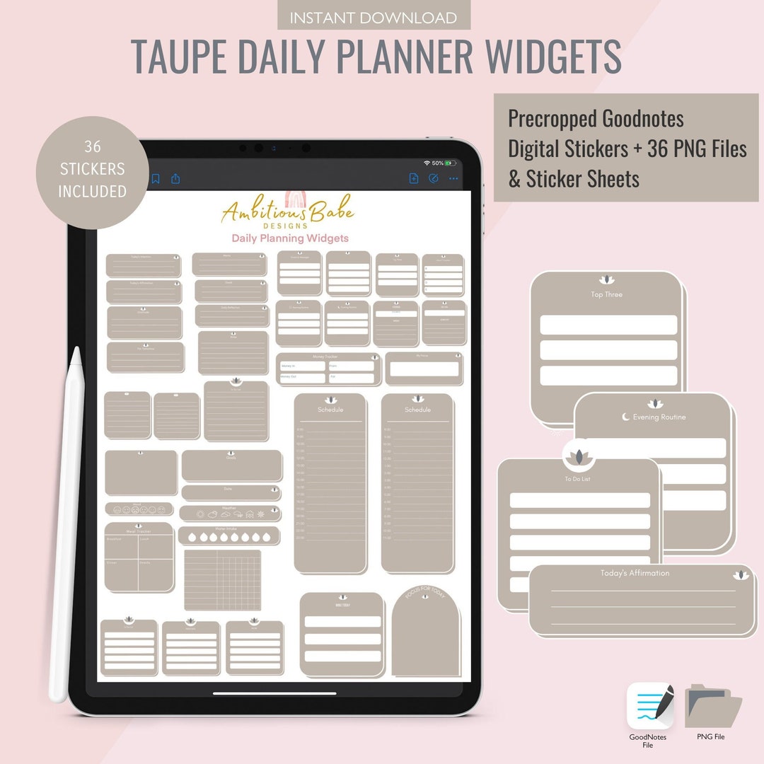 Taupe Planner Widgets Goodnotes Widgets Precropped & Individual PNG
