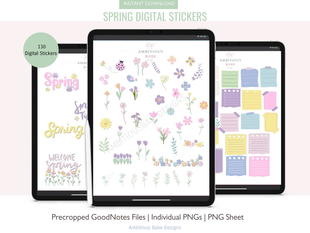 Spring Sticky Picture Spring Floral Digital Stickers | Pastel Sticky Notes | Goodnotes Spring ...