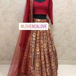Indischer Banarasi roter Crop Top Rock lehenga choli dupatta indian lehenga für Hochzeit Party wear
