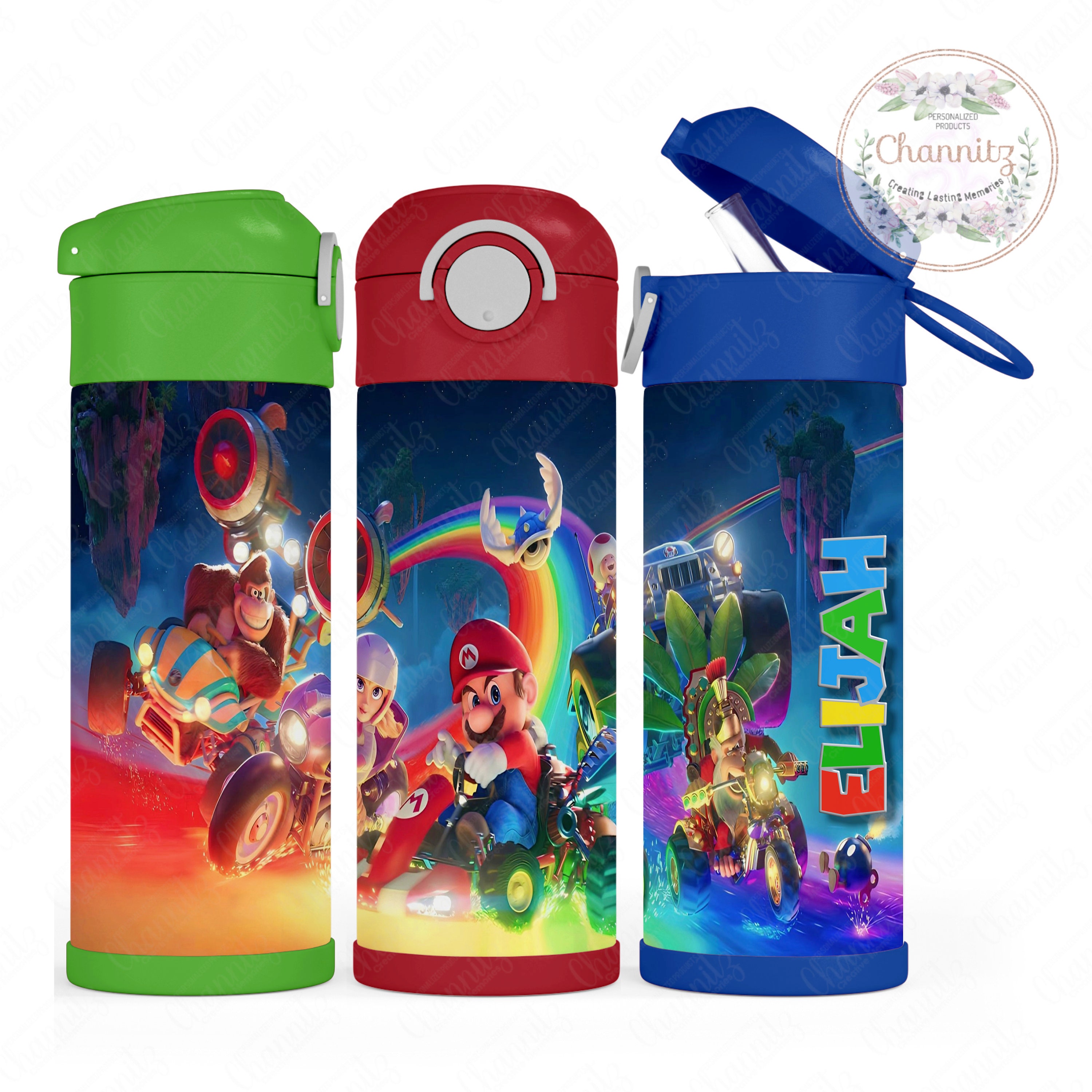 Kids Insulated Straw Water Bottle Double Wall Thermos Super Mario Brothers  12oz