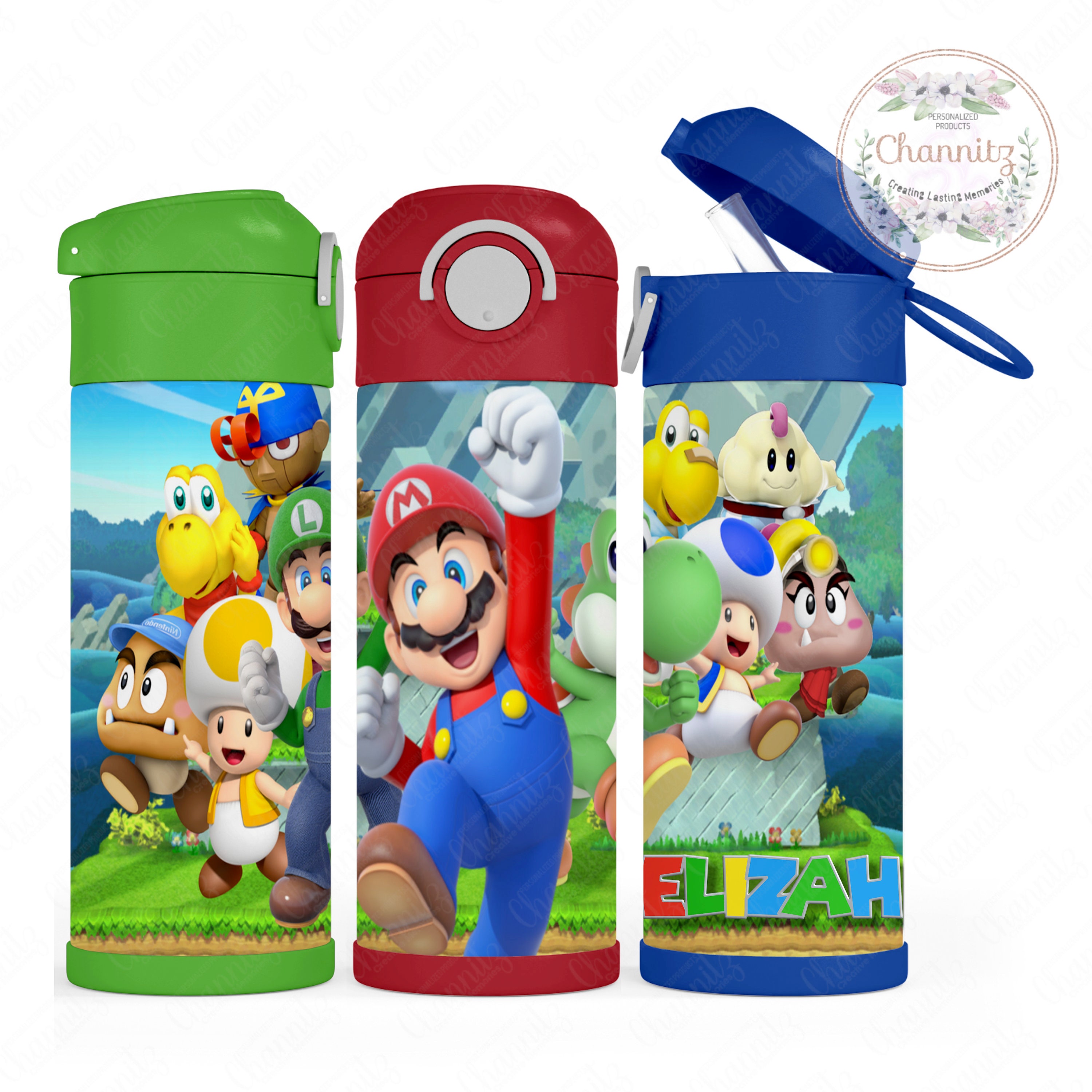 Super Mario Vacuum Insulated Stainless Steel Sport Water Bottle, Leak Proof, Wide Mouth, 17 oz, 500 ml Mario Plaid