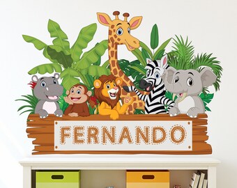 Safari Animals Wall Decal - Jungle Nursery Wall Decals -  Wall Decal Kids Art Wall Decal Stickers - Personalized Name Wall Decal WH03