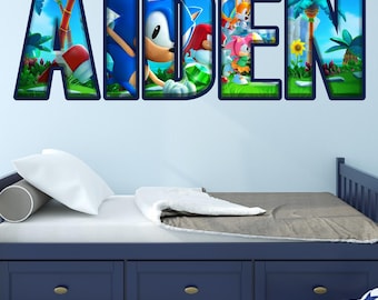 Calcomanía de pared con nombre personalizado para niños: arte mural con letras coloridas personalizadas, decoración para habitación de niños, letrero con nombre para sala de juegos, calcomanía divertida para dormitorio