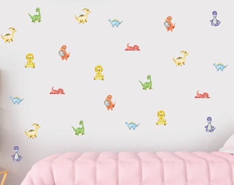 Calcomanía de pared de dinosaurio acuarela - Calcomanía de pared de vivero Dino - Papel pintado / Calcomanías de dinosaurios para habitación de niños / Peel and Stick / Decoración del hogar WH13