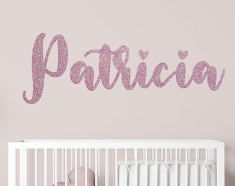 Calcomanía de pared personalizada con nombre de niña, calcomanía de pared con monograma brillante, letras para guardería, decoración de pared, nombre WH04