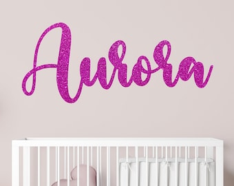 Calcomanía de pared personalizada con nombre de niña, calcomanía de pared con monograma brillante, letras para guardería, decoración de pared, nombre WH04