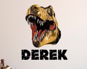 Dinosaur naam muur sticker-gepersonaliseerde jongens naam muur sticker-T-Rex muur sticker-kwekerij decor voor kinderen vinyl muur sticker CR100
