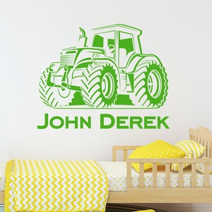 Tractor Name Wall Decal - Personalized Name Wall Decal - Nursery Wall Decals - John Deere Farm Tractor Kids Room Art Vinyl Sticker CR103