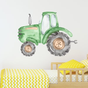 Watercolor Tractor Wall Decal - Personalized Nursery Wall Decals - John Deere Farm Tractor Kids Room Art Vinyl Sticker CR89