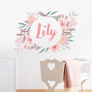 Custom Name Wall Decals - Peony Decal Frame & Flowers Decals Flower - Floral Nursery Wall Baby Girl Stickers Floral Vinyl Decor CR67