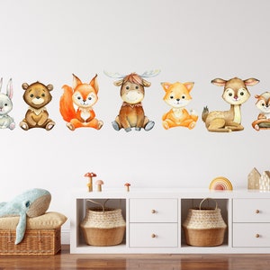 Woodland Animal Wall Decal - Woodland Kids Stickers - Forest Animal Decal Bear and Deer - Watercolor Nursery Wall Decor Stickers CR28