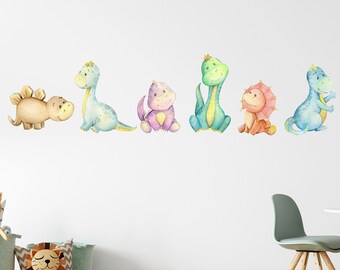 Calcomanía de pared de dinosaurio de acuarela - pegatinas de dinosaurios para niños - pegatinas de vivero de calcomanías de dinosaurios - decoración de pared de acuarela pegatinas para niños CR29