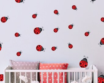 Conjunto de calcomanías de pared con diseño de mariquita, decoración de pared de mariquitas lindas, pegatina de vinilo para pared de mariquita para niños y niñas CR14