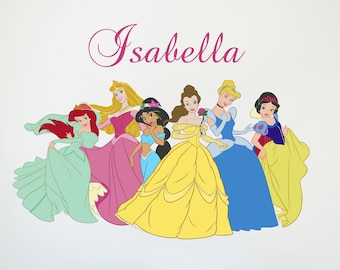 Calcomanía de pared con personaje de princesa - Calcomanía de pared con nombre personalizado - Adhesivo de pared para dormitorio de niña WH02