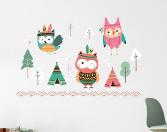 Teepee Wall Decal - Owls Tipi Tepee Amérindien Amérindiens Enfants Chambre Décor Art Vinyle Autocollant CR76