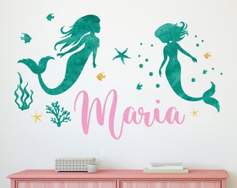 Personalized Name Wall Decal - Mermaid Wall Decals - Nursery Wall Decals - Mermaid Girls Wall Decal Kids Art Wall Decal Stickers CR80