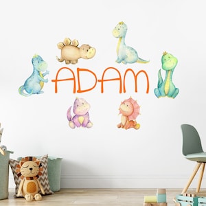 Dinosaur Wall Decal - Personalized Name Wall Decal - Watercolor Dinosaurs Art Vinyl Wall Decal Decoration For Babies Wall Sticker CR59