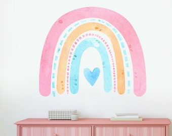 Rainbow Wall Decal - Nursery Wall Decals - Watercolor Rainbow Wall Stickers - Wall decal for Kids Rainbow & Heart Decor Vinyl Sticker CR53