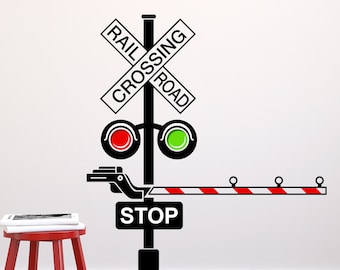 Calcomanía de pared con luces de cruce de trenes - Calcomanías de pared para guardería infantil - Calcomanía de vinilo para decoración de pared con tren CR46