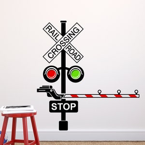 Railroad Train Crossing Lights Wall Decal - Children Kids Nursery Wall Decals - Train Railroad Wall Decor Vinyl Wall Art Decal Sticker CR46