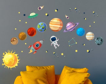 Space Wall Decals - Watercolor Solar System  Nursery Wall Decals - Planet Wall Decals - Children Kids Room Wall Decor Vinyl Stickers CR104