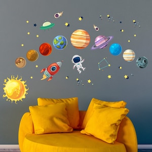 Space Wall Decals - Watercolor Solar System  Nursery Wall Decals - Planet Wall Decals - Children Kids Room Wall Decor Vinyl Stickers CR104