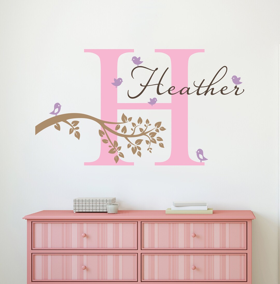 Personalized Birds Branch Name Wall Decal - Bird Wall Decals - Monogram ...