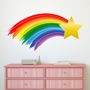 Rainbow Shooting Star Wall Decal Wall Decal Nursery Girls Bedroom Decor Star & Rainbow Wall Decor Vinyl Sticker CR24