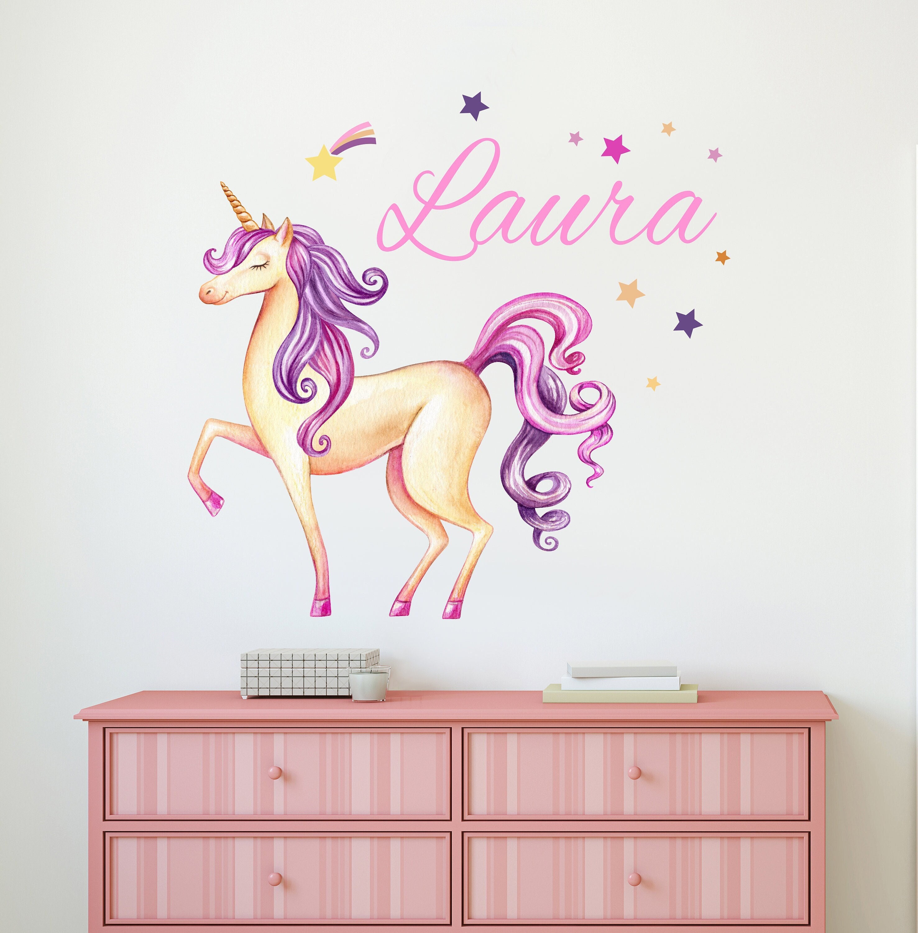 Custom Unicorn Name Wall Decal Personalized Name Vinyl Decal Etsy