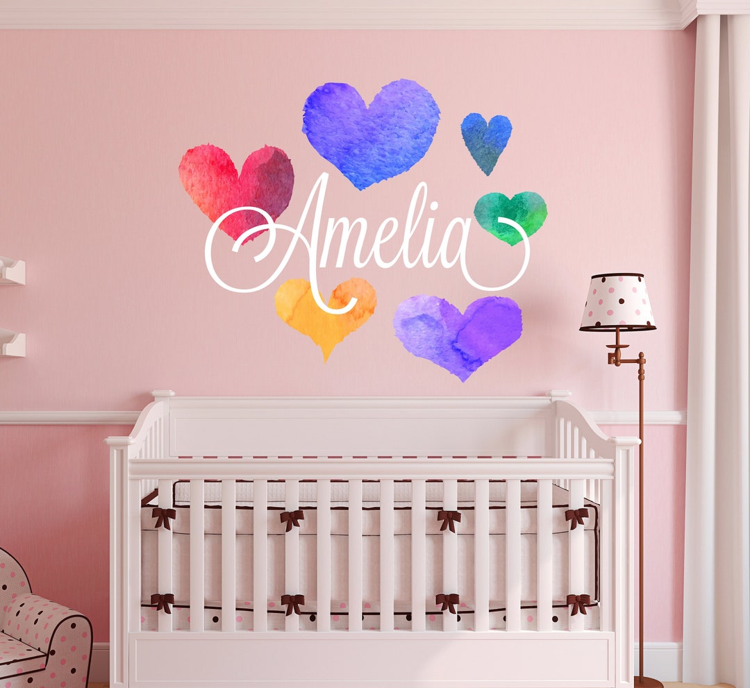 Personalized Hearts Name Wall Decal - Nursery Wall Decals - Girls ...