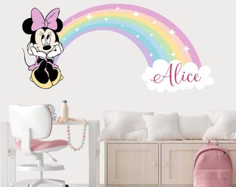 Mouse Wall Decal for Girl Bedroom - Pastel Rainbow Wall Sticker - Personalized Name Wall Decals for Girls Nursery -Playroom Vinyl Decoration