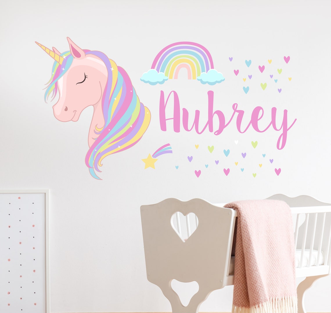 Personalized Girls Name Wall Decal Unicorn Wall Decals Etsy