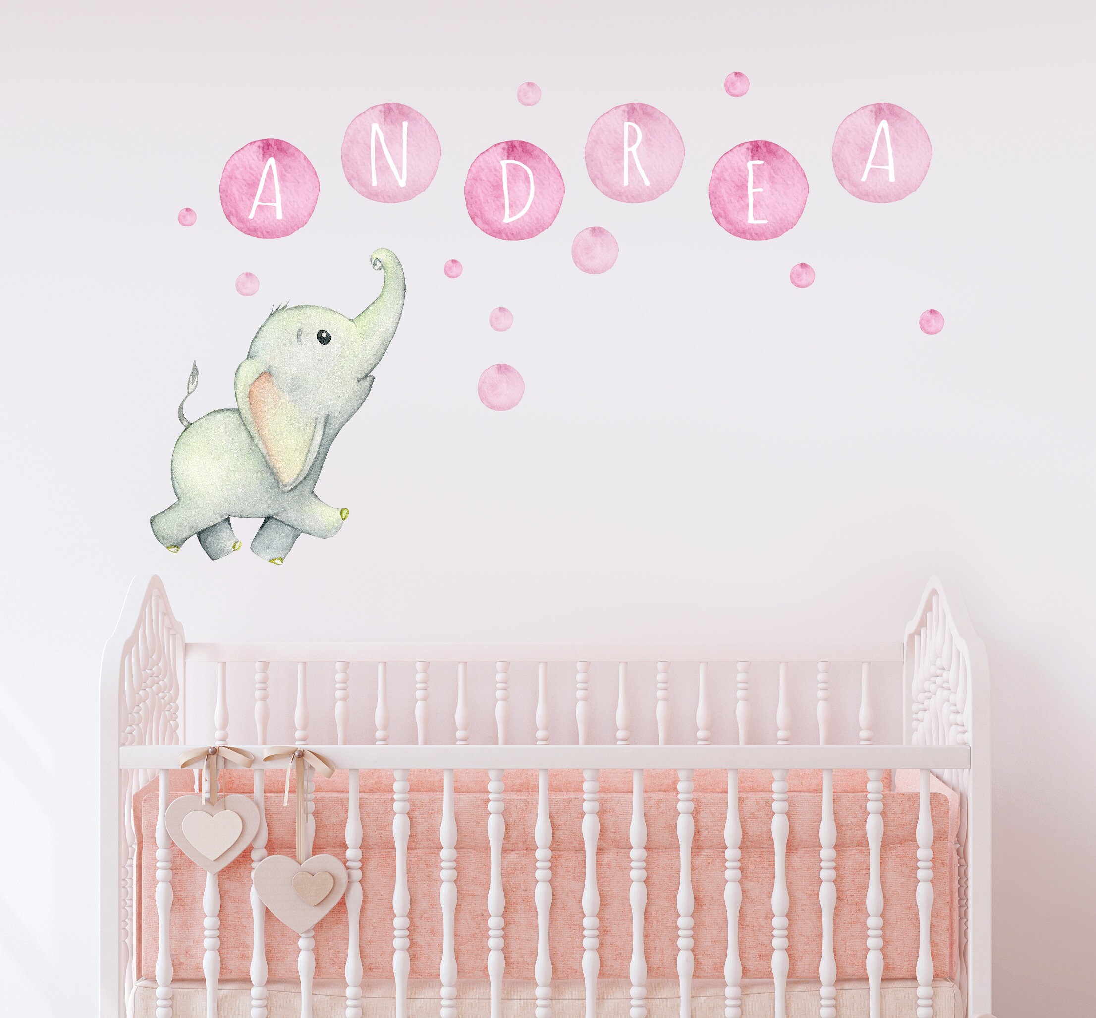 Watercolor Elephant Name Wall Decal Personalized Dots Name Etsy