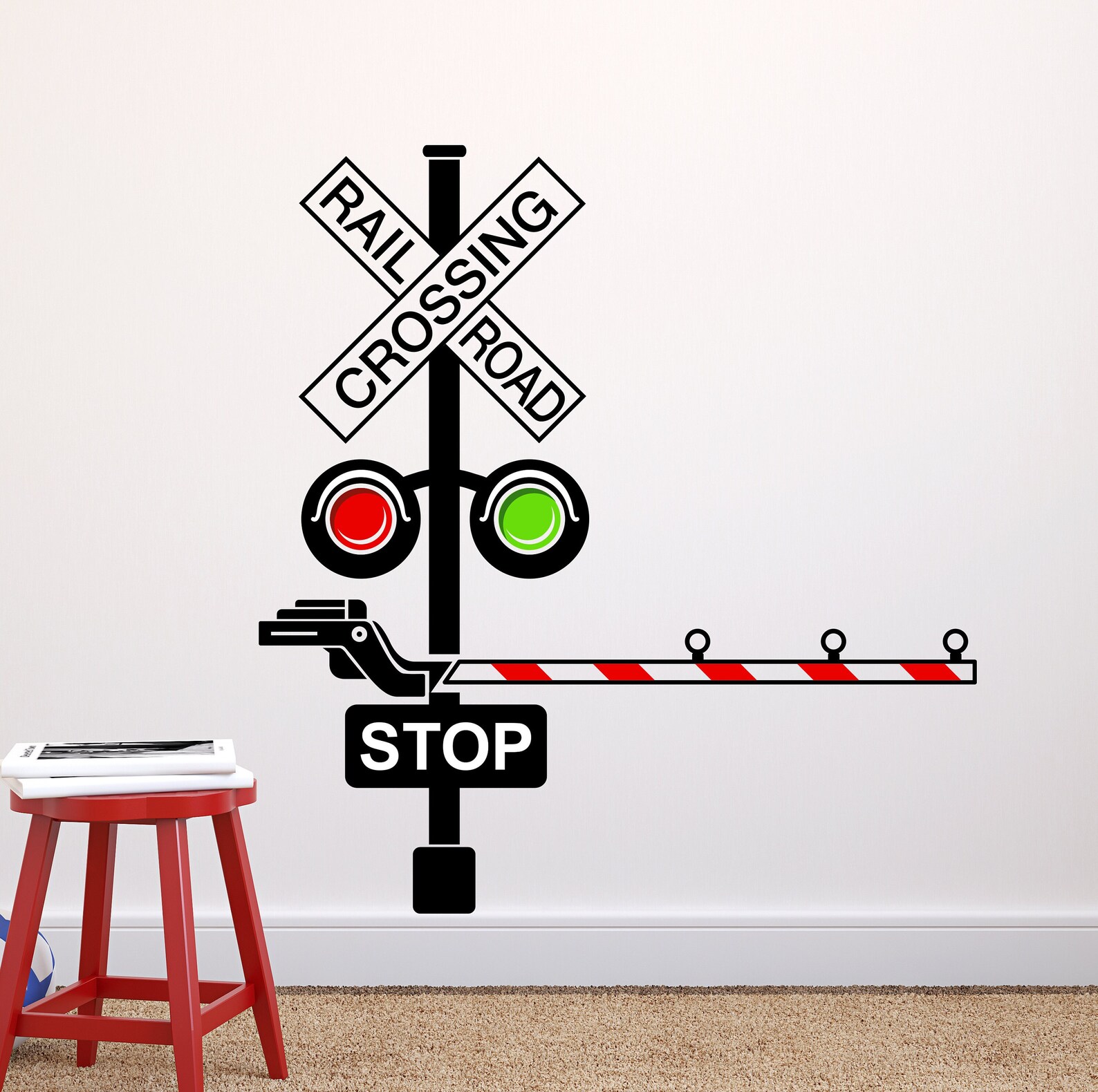 Railroad Train Crossing Lights Wall Decal - Children Kids Nursery Wall ...