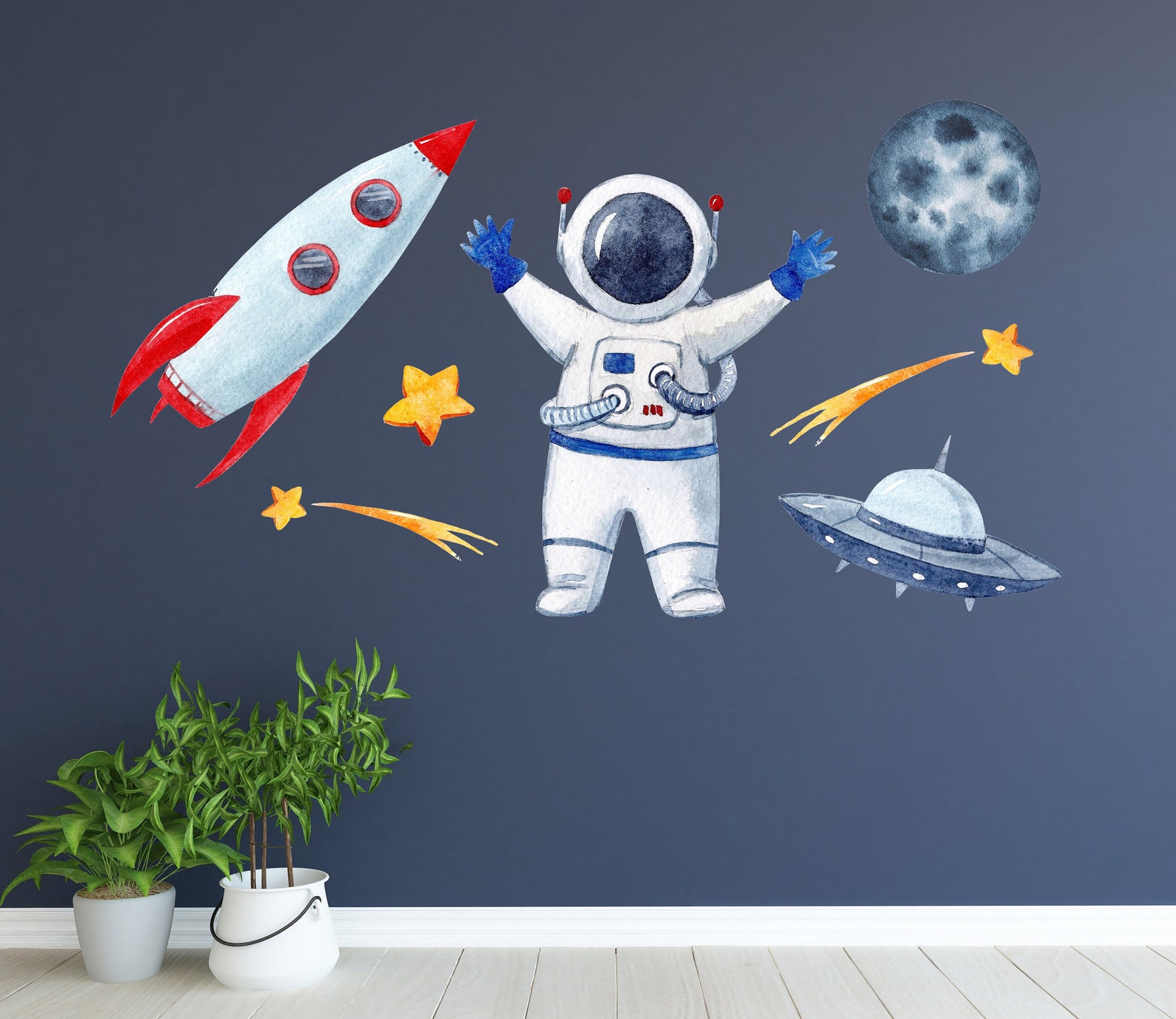 Astronaut Rocket Wall Decal - Space Wall Decals - Rocket Space Themed ...