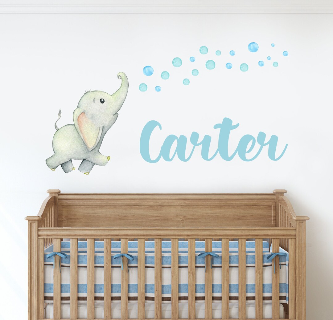 Custom Watercolor Elephant Name Wall Decal Nursery Wall Decals