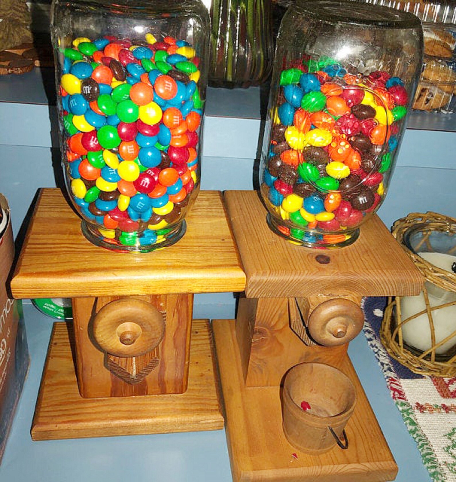 Candy dispenser with removable wooden bucket / Handmade Etsy