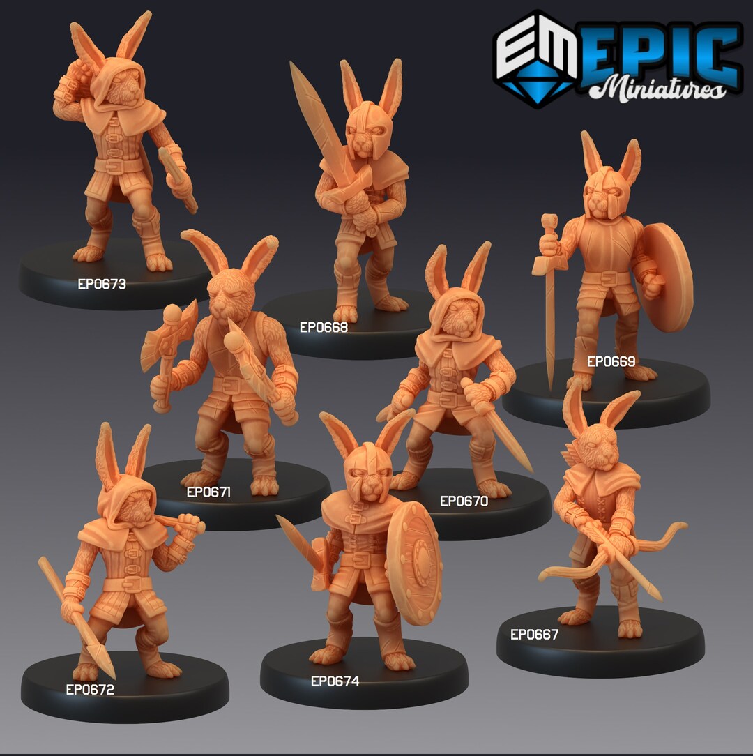 Rabbit Adventurers Medium NPC 3d Printed D&D Pathfinder Role Playing ...