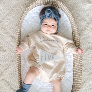 Personalized Sweatshirt Bubble Romper | Custom Embroidered Baby Name Romper