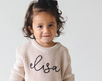 Custom Embroidered Name Sweater | Personalized Baby Sweater: Oat