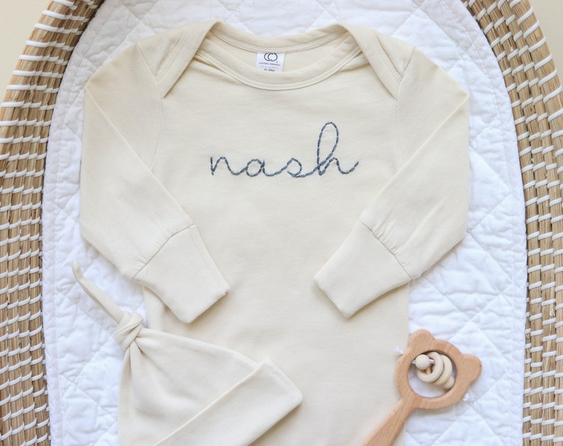 Hand-embroidered infant gown// Going Home Outfit image 2