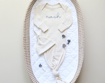 Hand-embroidered infant gown// Going Home Outfit